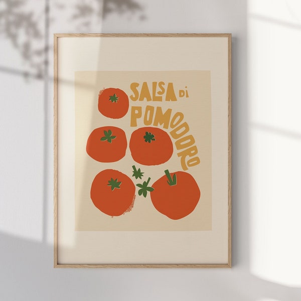 Impression de légumes de tomates, décoration moderne du milieu du siècle, affiches végétaliennes et végétariennes, art botanique inspiré du Bauhaus, impression d'art de tomates anciennes