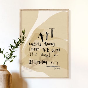 Arte Lava a Poeira Decoração para Casa com Citações Motivacionais, Tipografia, Pôster, Citações Inspiradoras, Picasso, Decoração Minimalista