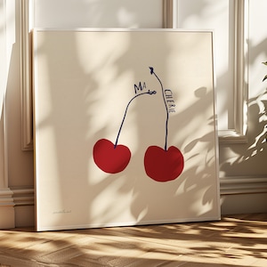 Cherry Poster Fruit Market Print Abstract Wall Art Botanical Prints Cherry Illustration Printable Kitchen Art Digital Download