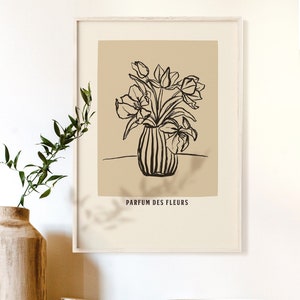 Parfum des fleurs art print Les fleurs print Matisse flower vase Boho floral print Flower illustration Modern line drawing flower Gift idea