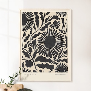 Abstract Botanical Flowers Poster Digital Download Wall Print Black Beige Abstract Flower Print Large Printable Art Boho Printable Art