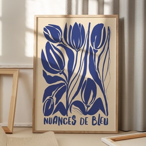 Nature morte florale bleue dessin imprimable botanique murale art bohème esthétique affiche floral téléchargement numérique