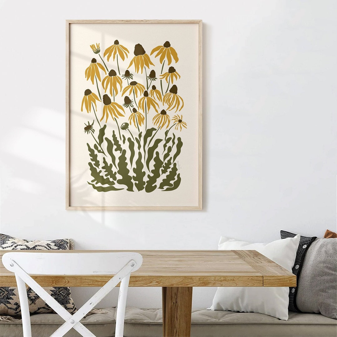 Wildflower Mustard and Yellow Art Decor Neutral Botanical Digital Print ...