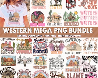 Western Mega Bundle PNG, Western Sublimation Bundle, Cowboy Cowgirl png, Country Tshirt Design, Howdy png, Rodeo Png, Retro Western Bundle