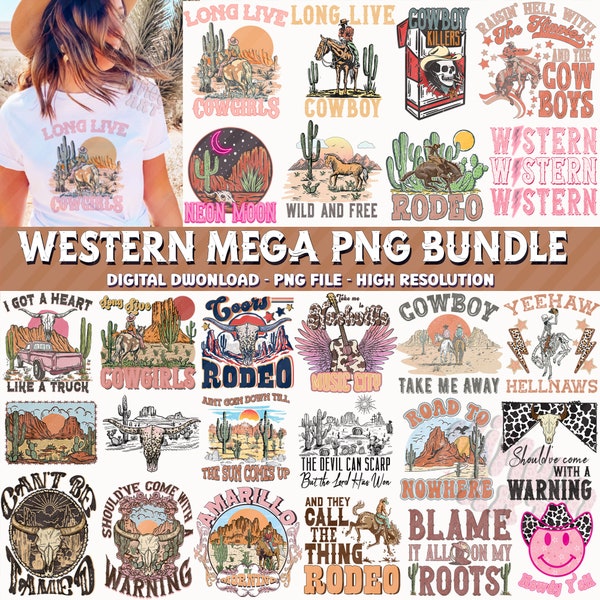 Western Mega Bundle PNG, Western Sublimation Bundle, Cowboy Cowgirl png, Country Tshirt Design, Howdy png, Rodeo Png, Retro Western Bundle