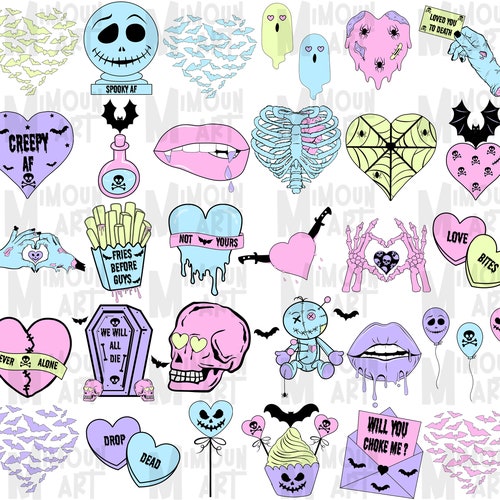 Creepy Pastel Goth Valentines Clipart Bundlespooky and - Etsy