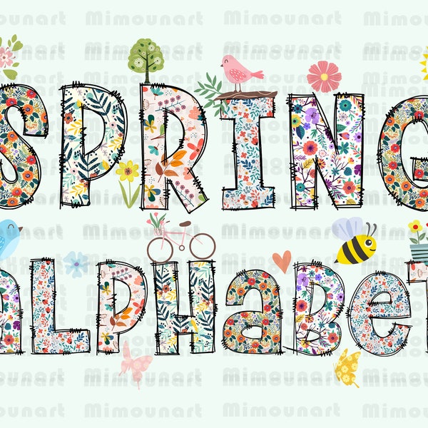 Spring Letters Png, Floral Alphabet PNG, Letters and Numbers PNG, Letters Sublimation Design, hand drawn font png, Spring Alphabet PNG.
