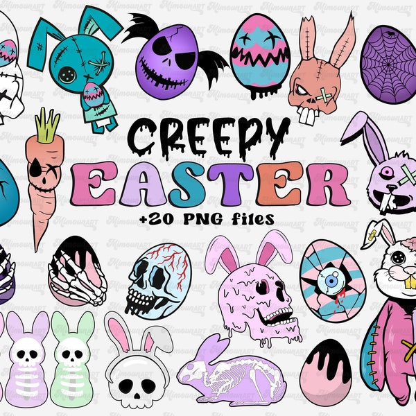 Creepy Cute Easter Clipart Bundle - Spooky Easter pastel goth clipart set - Sublimation Design Download for t-shirt, stickers and more…