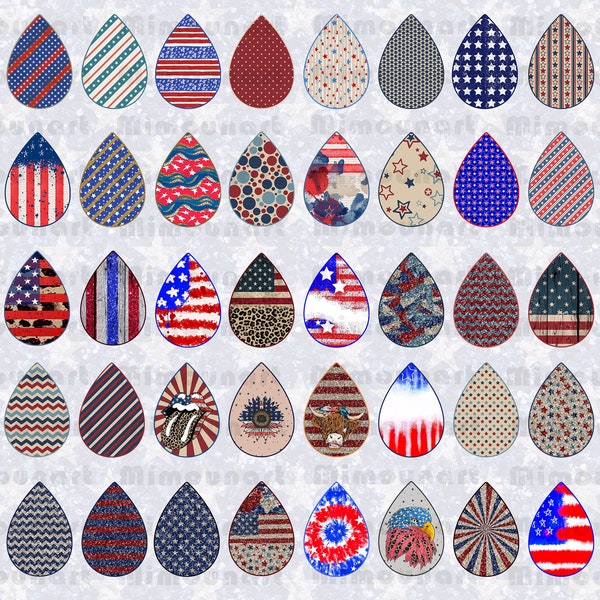 4TH of july Earrings PNG Bundle, Patriotic Teardrop PNG, Earring sublimation Design, Teardrop png, America Earrings Designs, Women Earrings