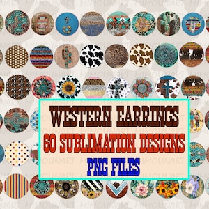 Western Earrings PNG, Round Earrings Bundle, Earring Sublimation Design, Western Round Earrings, Cowgirl Earrings, Western Earrings Designs