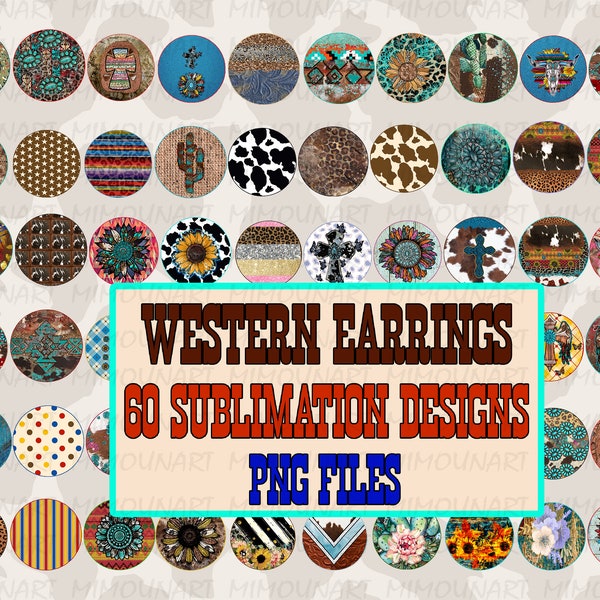 Western Earrings PNG, Round Earrings Bundle, Earring Sublimation Design, Western Round Earrings, Cowgirl Earrings, Western Earrings Designs