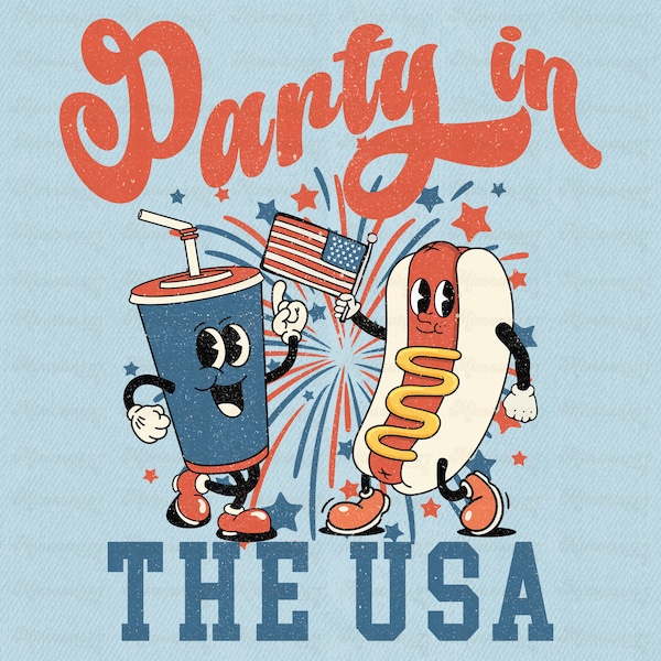 Party In The USA PNG, Fourth of July Sublimation Designs, 4th of July PNG, Independence Day png, Retro png, Sublimation Designs, png files