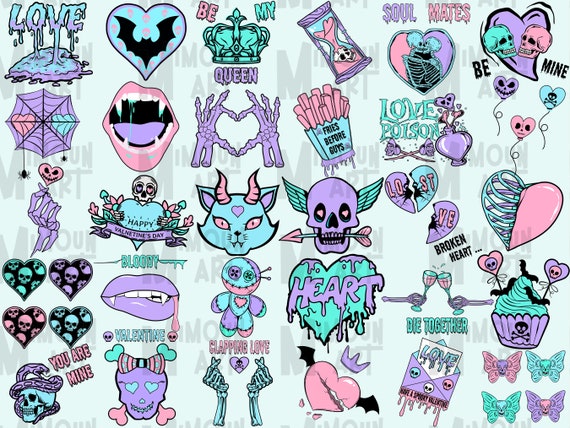 Pastel Goth Clipart Cute Halloween Clipart Printable Stickers Digital ...