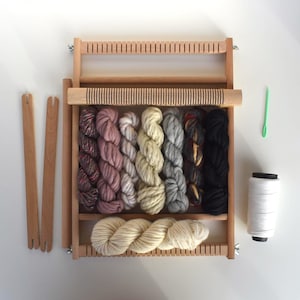 Pink Weaving Starter Kit: Beech Wood Loom with Yarns (9x13 inch)