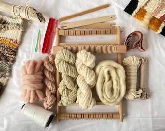 Small Standing Weaving Loom Kit: Beech Wood, Yarn & Tools