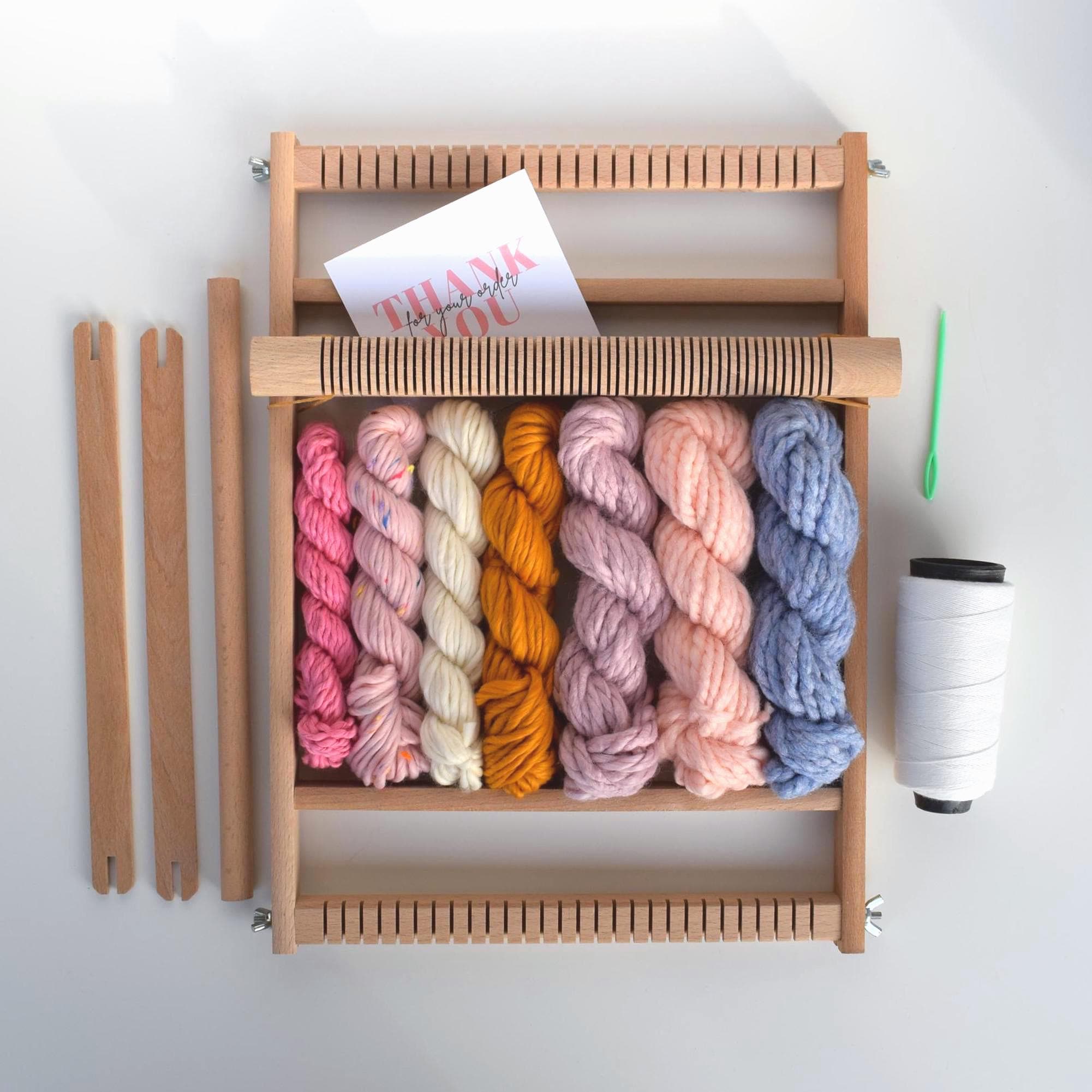 Standing Weaving Loom Kit With Heddle Bar: Beech Wood, Bright Color Yarn Set (11x15 inch)
