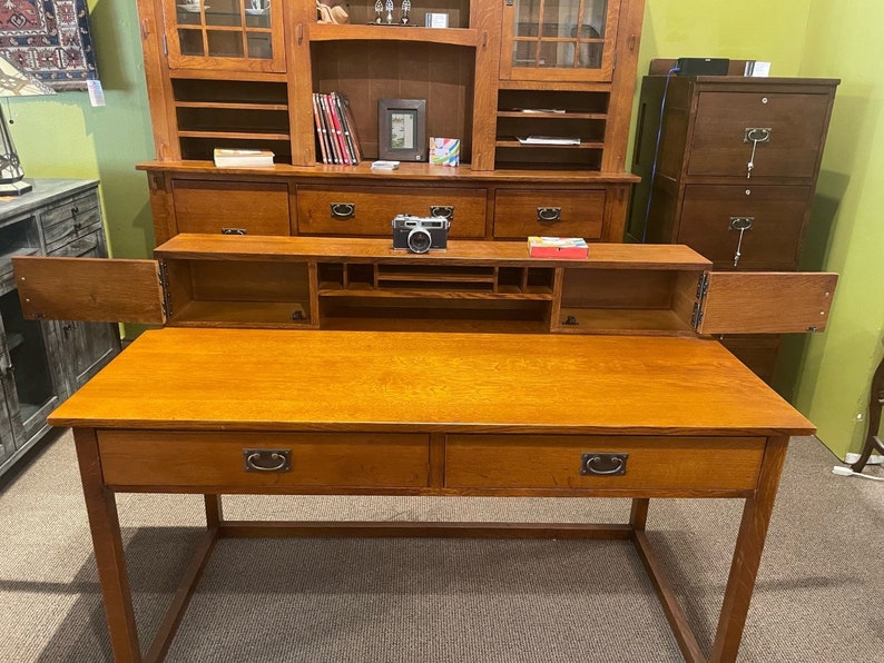 Mission Style Oak DESK / LIBRARY TABLE With Hutch 2 Colors Etsy