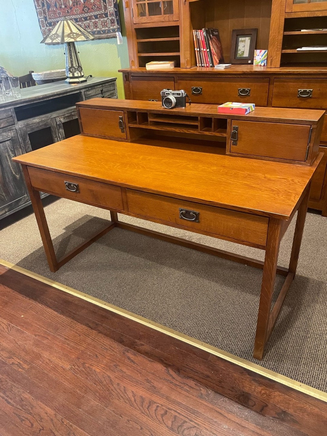 Mission Style Oak DESK / LIBRARY TABLE With Hutch 2 Colors Etsy