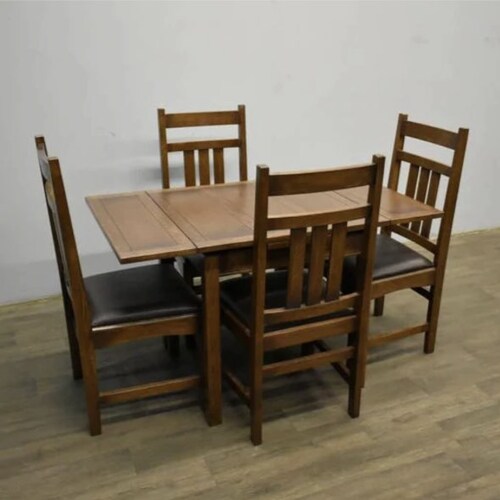 OakParkOak Mission Oak Kitchen Table with 2 Stow Away Leaves and Set of 4 Dining Chairs