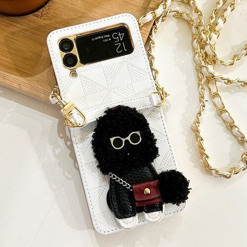 Dog Fashion case for Z flip 3, Vintage case with retailer cross chain, vintage case for Z Flip 3.