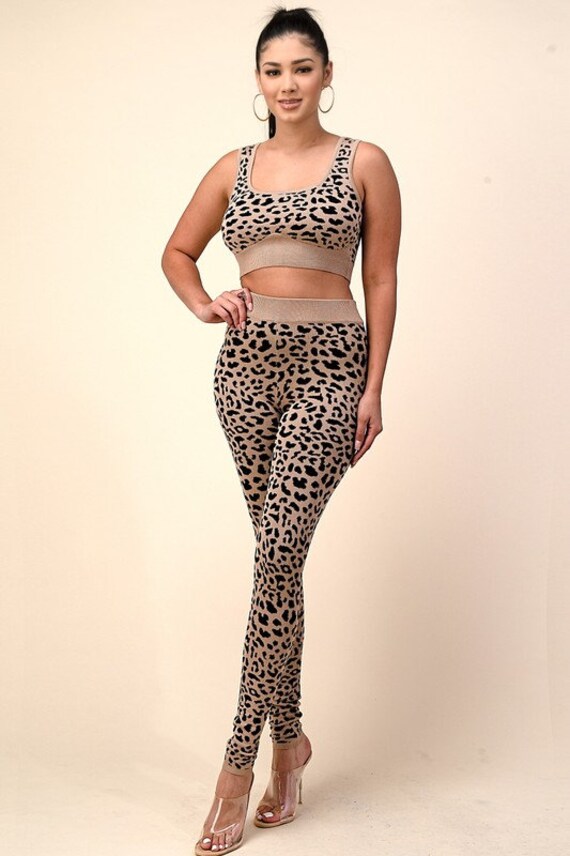 Leopard Print Crop Tank and Leggings | Etsy