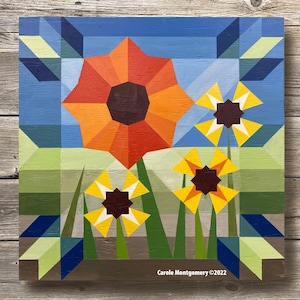 Patrón de colcha Poppy Burst Barn e instrucciones para pintar esta obra de arte al aire libre