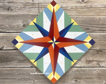 Mariner&#39;s Compass Barn-quiltpatroon en instructies om deze buitenkunst te schilderen