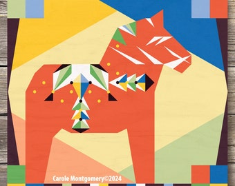 Folk Art Dala Horse Barn Quilt Pattern and Directions for Painting this Outdoor Art