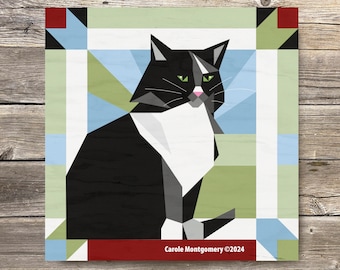 Tuxedo Cat  Barn Quilt Painting Pattern: DIY Wall Art Tutorial (PDF Download)