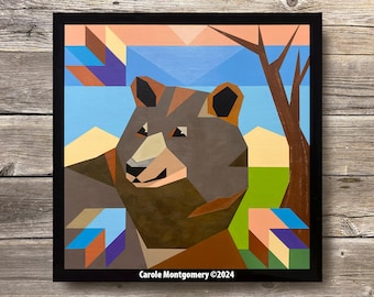 Curious Brown Bear Barn Quilt Painting Pattern: DIY Wall Art Tutorial (PDF Download)