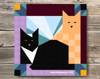 Tuxedo and Orange Cat  Barn Quilt Painting Pattern: DIY Wall Art Tutorial (PDF Download)
