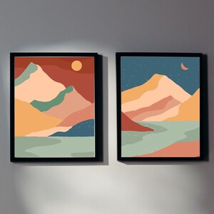 Sun And Moon Boho Poster, Mid Century Wall Art, Day And Night Wall Art, Sun And Moon Poster Print, Celestial Moon And Sun Poster