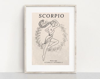 Lámina artística del zodiaco Escorpio: Decoración de pared celestial (descarga digital)