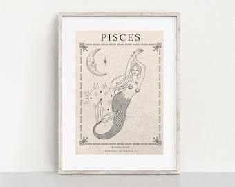 Pisces Zodiac Poster: Celestial Mermaid Astrology Art (Digital Download)