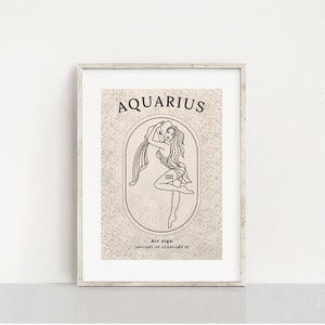 Aquarius Printable Poster, Aquarius Zodiac Wall Art, Aquarius Astrology Print, Aquarius Horoscope Poster, Aquarius Star Sign Poster