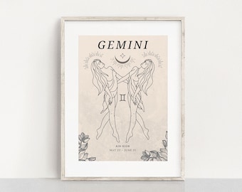 Gemini Zodiac Constellation Art Print: Astrology Wall Decor (Digital Download)