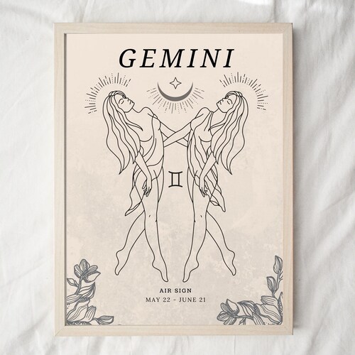 Gemini Wall Art Astrology Poster Gemini Zodiac Art Zodiac Etsy