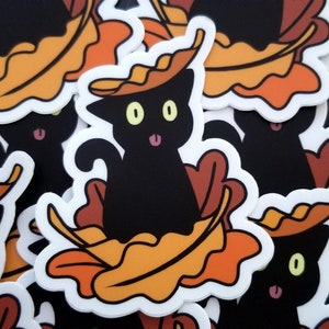 Black cat in Fall Leaves sticker