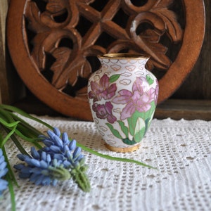 Vintage Miniature Asian Cloisonné Canton Vase or Urn - Orchid Design