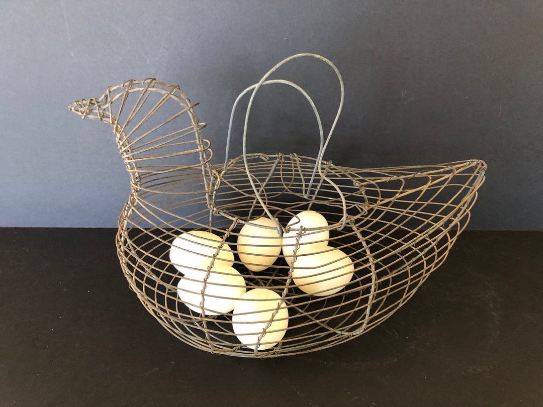 Vintage Wire Chicken Egg Basket With 6 Plastic Eggs Etsy