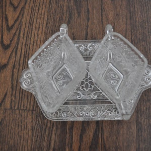 Vintage Pressed Glass Creamer & Sugar with handles and Undertray – Beautiful Indiana Glass Company