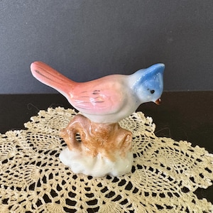 Vintage Ceramic Bird Figurine made in Japan - Collectible Bird Figurine Hand Airbrushed Painted Perched on a Branch
