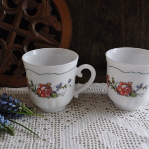 Arcopal of France Milk Glass Coffee/Tea Mugs/Cups - Set of Two in the Provincial Pattern - Pretty Floral Design