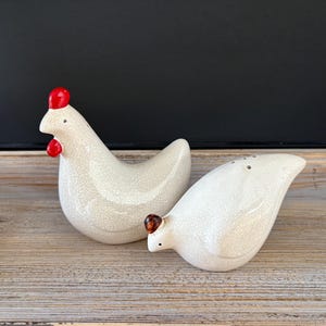 Chicken and Rooster Salt and Pepper Shakers - Vintage Ceramic Chicken and Rooster Salt and Peppers Shakers Made in Japan