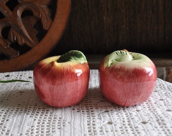 Vintage Red Apple Ceramic Salt and Pepper Shakers