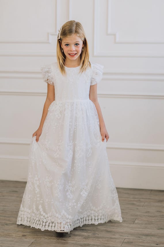 communion dresses brown thomas Rosa Clara Off-White Embroidered Tulle Spanish Communion Gown 69125 Pre-oder Size 12 / (As Picture) Off-White