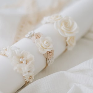 Beautiful Floral Baby Headbands/ White bow  for Special Occasions Baby baptism/christening/ Blessing Day