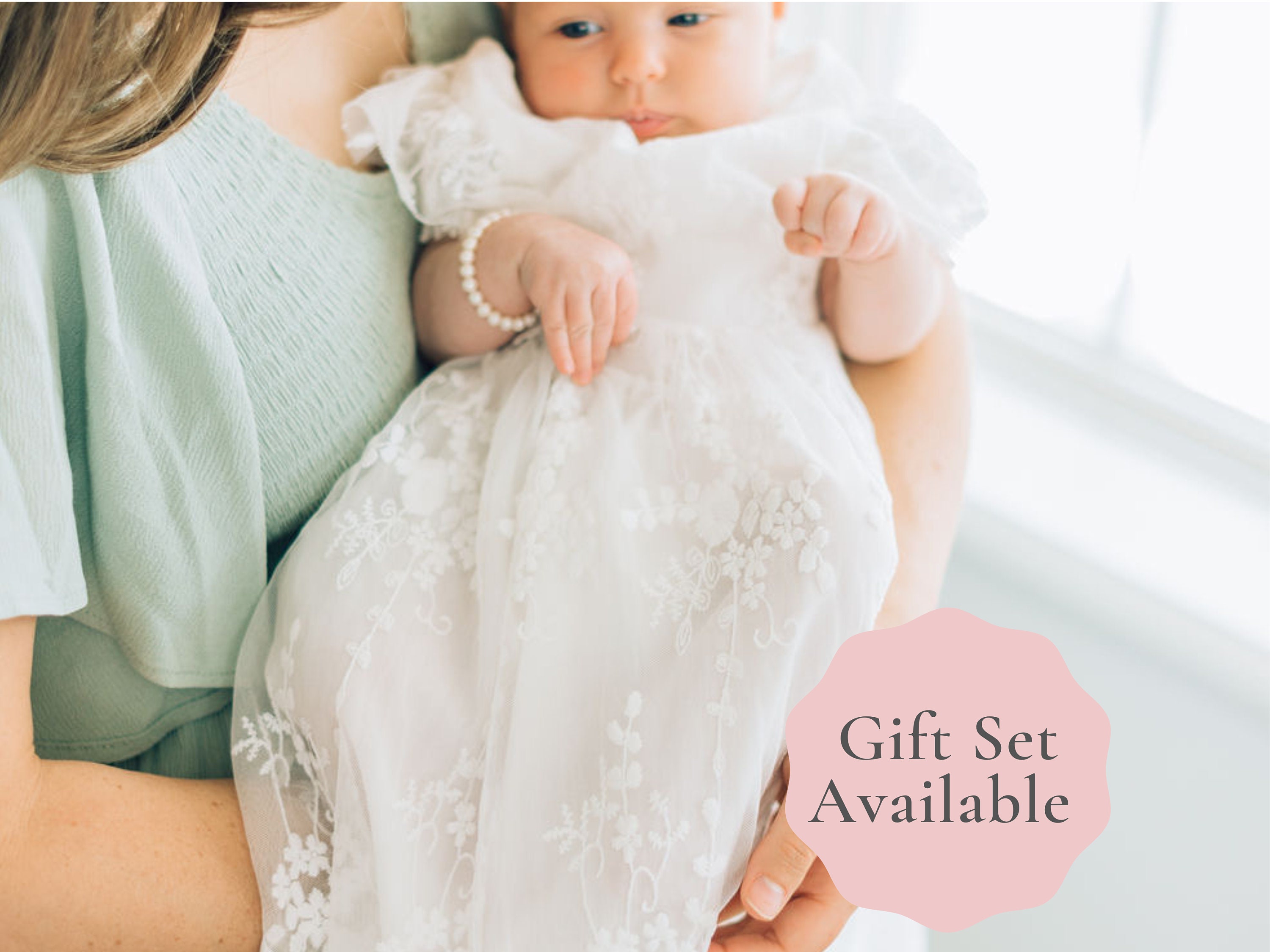 The Eva Jane Dress - Beautiful Baby Girl White Blessing/Christening Baptism Lace gown