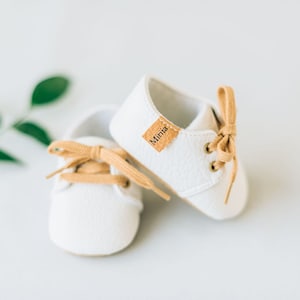 Baby Boy Faux Leather White Shoes baptism blessing christening day white baby shoes