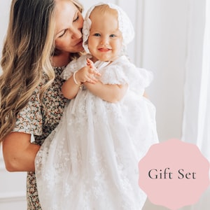 The Eva Jane Gift Set - Blessing/Christening Baptism dress and gift set with headpiece Baby Girl blessing/christening baptism dress